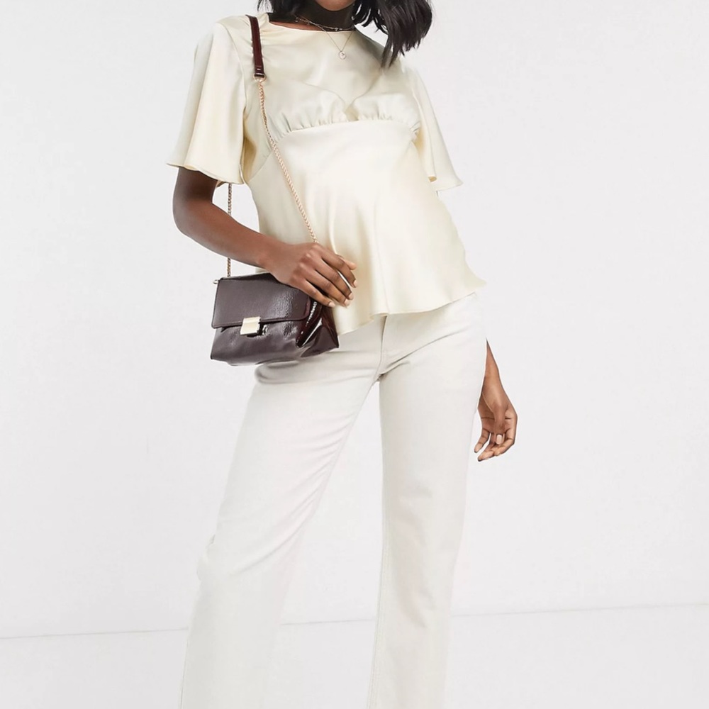 Asos Design Maternity Top With Flutter Sleeve In … - image 1